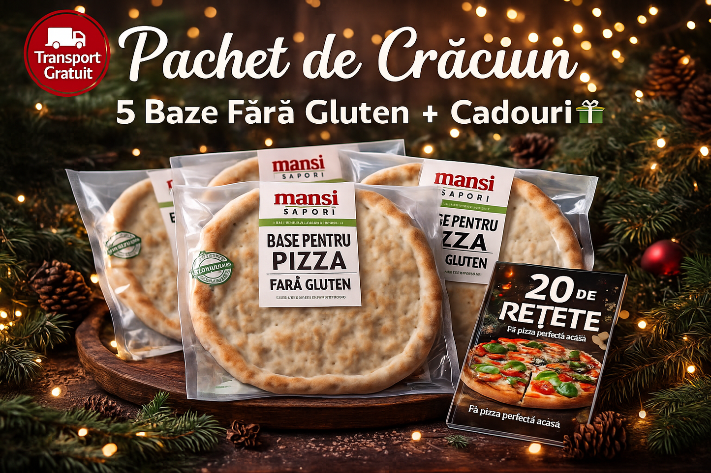 🍕 Pachet de Crăciun – 5 Baze de Pizza Fără Gluten + eBook Cadou